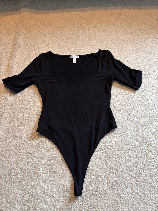 Leith Tops - Leith Black Scoop Neck Short Sleeve Bodysuit